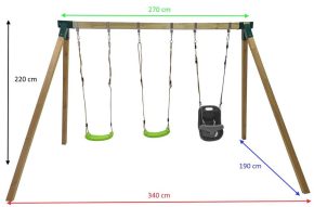 Misaladejuegos Columpio de madera cuadrada MASGAMES NORI con asiento bebé MA700060 - Imagen 2
