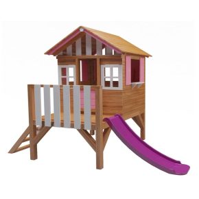 Misaladejuegos Casita infantil elevada de madera Masgames Lollipop rosa con tobogán MA800531 - Imagen 2