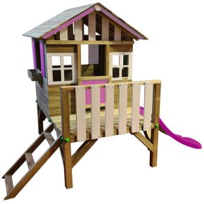 Misaladejuegos Casita infantil elevada de madera Masgames Lollipop rosa con tobogán MA800531
