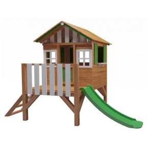 Misaladejuegos Casita infantil elevada de madera Masgames Lollipop verde con tobogán MA800533 - Imagen 2