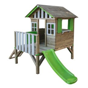 Misaladejuegos Casita infantil elevada de madera Masgames Lollipop verde con tobogán MA800533