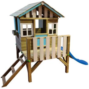 Misaladejuegos Casita infantil elevada de madera Masgames Lollipop azul con tobogán MA800535