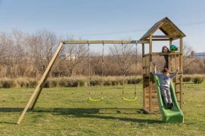 Misaladejuegos Parque infantil Masgames TIBIDABO L con rampa de escalada y columpio Doble MA700204 - Imagen 2