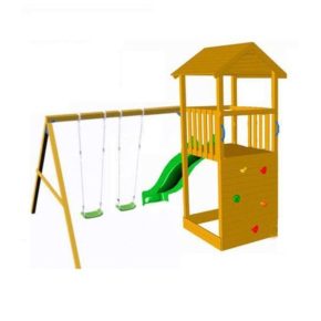 Misaladejuegos Parque infantil Masgames TIBIDABO L con rampa de escalada y columpio Doble MA700204