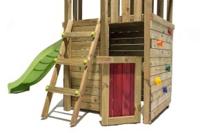 Misaladejuegos Parque infantil Masgames TIBIDABO L con Caseta, rampa de escalada y columpio doble MA700205 - Imagen 3