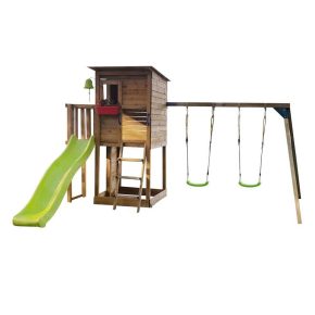 Misaladejuegos Parque infantil Masgames Taga L con pared de escalada y columpio doble MA700365