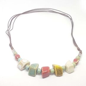 Misaladejuegos Collar Piedras Multicolor Cordón Fino Marrón