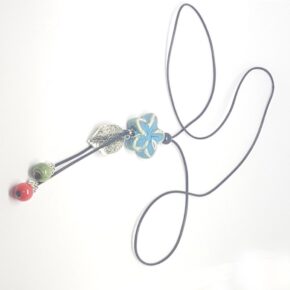 Misaladejuegos Collar Piedras Flor Celeste Hoja Plata - Imagen 2