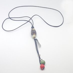 Misaladejuegos Collar Piedras Marron Hoja Plata Final Coral Verde