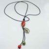 Misaladejuegos Collar Piedras Roja Verde Hoja Plata Con Final Coral Verde