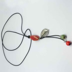 Misaladejuegos Collar Piedras Roja Verde Hoja Plata Con Final Coral Verde - Imagen 3