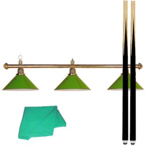 Misaladejuegos Pack Lampara Billar 3 Tulipas Latón Verde + Taco + Funda Billar