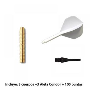 Misaladejuegos Pack MG Pro Darts 3 x Cuerpo Latón 7x51 15gr x 3 plumas condor + 100 puntas micro Harrows Pro