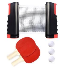 Misaladejuegos Set poste red de ping pong retráctica ajustable Negro/Rojo 2 palas y 3 pelotas 4778