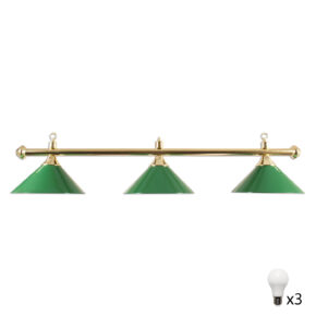 Misaladejuegos Lámpara Billar 3 Tulipas Laton Verde + 3 Bobillas Led Blanco
