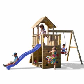 Misaladejuegos Columpio de madera para jardín, parque infantil, torreta, tobogán, columpio Carol-3 S-03005-PK-XB-1