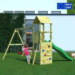 Misaladejuegos Parque infantil de madera para niños, torreta con tobogán y columpio doble Flappi S-03435-PK-XG-1 - Imagen 3