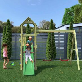 Misaladejuegos Parque infantil de madera para niños, torreta con tobogán y columpio doble Flappi S-03435-PK-XG-1 - Imagen 5