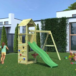 Misaladejuegos Parque infantil de madera para niños, torreta con tobogán y columpio doble Flappi S-03435-PK-XG-1 - Imagen 7