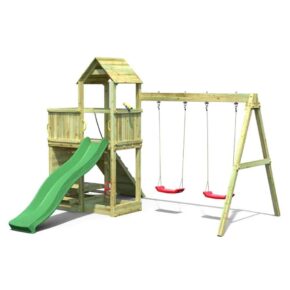 Misaladejuegos Torreta de juegos infantiles Floppi con tobogán, columpio doble y columpio trepador S-03180-PK-XG-1