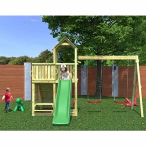 Misaladejuegos Torreta de juegos infantiles Floppi con tobogán, columpio doble y columpio trepador S-03180-PK-XG-1 - Imagen 3
