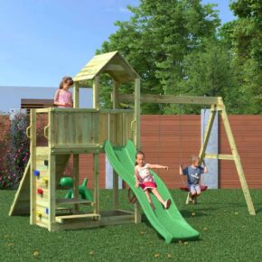 Misaladejuegos Torreta de juegos infantiles Floppi con tobogán, columpio doble y columpio trepador S-03180-PK-XG-1 - Imagen 4