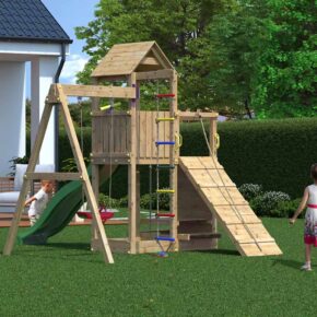 Misaladejuegos Jardín de madera parque infantil tobogán columpio escalada Activer S-03580-P-K-XG-1 - Imagen 5