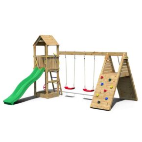 Misaladejuegos Parque infantil Fleppi, columpio doble y tobogán de escalada S-04630-PK-XG-1