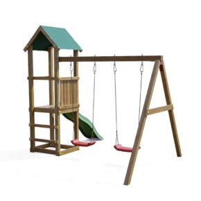 Misaladejuegos Torreta de juegos de jardín de madera Lucas con tobogán doble oscilante S-08120-PK-XG-1 - Imagen 2