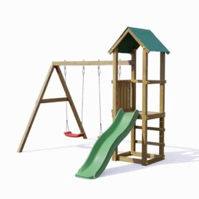 Misaladejuegos Torreta de juegos de jardín de madera Lucas con tobogán doble oscilante S-08120-PK-XG-1