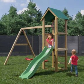 Misaladejuegos Torreta de juegos de jardín de madera Lucas con tobogán doble oscilante S-08120-PK-XG-1 - Imagen 3