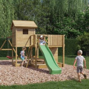 Misaladejuegos Casa de juegos de madera Fungoo Pluto con tobogán, dos columpios, mesa de picnic, columpio y arenero S-08030-P-K-XG-1 - Imagen 4