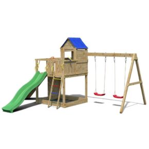 Misaladejuegos Fungoo Treehouse Casita infantil y columpio 3 juegos de jardín de madera S-05130-P-K-XG-1