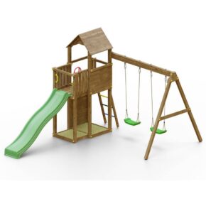 Misaladejuegos Torre con tobogán, columpios, arenero, parque infantil de madera Boomer S-05100-P-K-XG-1