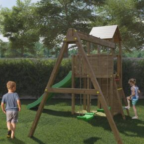Misaladejuegos Torre con tobogán, columpios, arenero, parque infantil de madera Boomer S-05100-P-K-XG-1 - Imagen 3