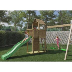 Misaladejuegos Torre con tobogán, columpios, arenero, parque infantil de madera Boomer S-05100-P-K-XG-1 - Imagen 4
