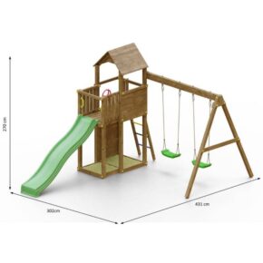 Misaladejuegos Torre con tobogán, columpios, arenero, parque infantil de madera Boomer S-05100-P-K-XG-1 - Imagen 5