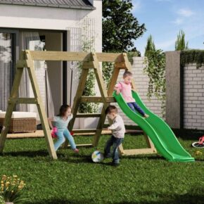 Misaladejuegos Parque infantil de madera con tobogán y columpio en forma de seta ligera BAXY S-08320-P-K-XG-1 - Imagen 5