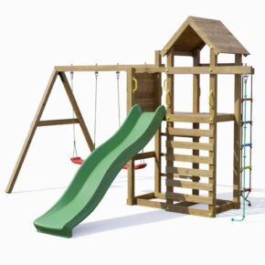 Misaladejuegos Parque infantil de madera Fungoo Mixter con tobogán, columpio doble y columpio S-08180-P-K-XG-1