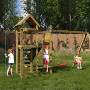 Misaladejuegos Parque infantil de madera Fungoo Mixter con tobogán, columpio doble y columpio S-08180-P-K-XG-1 - Imagen 4