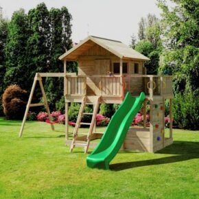 Misaladejuegos Casita de juegos de madera Fungoo Sunshine con tobogán y dos columpios XX-1 S-08280-P-K-XX-1 - Imagen 4