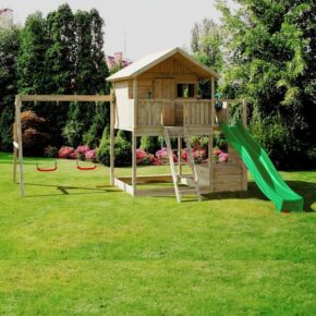 Misaladejuegos Casita de juegos de madera Fungoo Sunshine con tobogán y dos columpios XX-1 S-08280-P-K-XX-1 - Imagen 6
