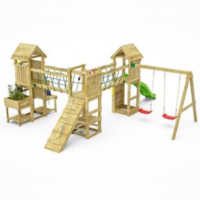 Misaladejuegos Fungoo Optimizer Parque infantil de madera con tobogá con columpios trepador y cocina infantil S-08510-P-K-XG-1