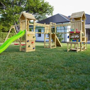 Misaladejuegos Fungoo Optimizer Parque infantil de madera con tobogá con columpios trepador y cocina infantil S-08510-P-K-XG-1 - Imagen 4