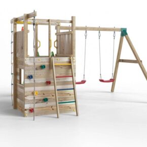 Misaladejuegos Parque infantil de madera Fungoo Houser con tobogán, dos columpios y casita de juegos S-08520-P-K-XG-1 - Imagen 3