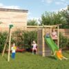 Misaladejuegos Parque infantil de madera Fungoo Houser con tobogán, dos columpios y casita de juegos S-08520-P-K-XG-1 - Imagen 4