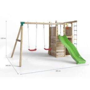 Misaladejuegos Parque infantil de madera Fungoo Houser con tobogán, dos columpios y casita de juegos S-08520-P-K-XG-1 - Imagen 5