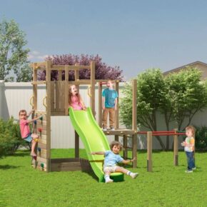 Misaladejuegos Fungoo Climbing Star 4 parque infantil de madera con tobogán, arenero y trepador S-08740-P-K-XG-1 - Imagen 4