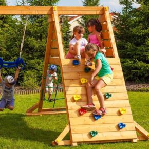 Misaladejuegos Fungoo Climbing Star 4 parque infantil de madera con tobogán, arenero y trepador S-08740-P-K-XG-1 - Imagen 7