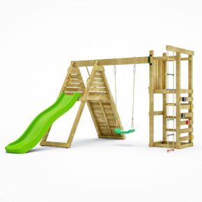 Misaladejuegos Fungoo Climber juego de jardín de madera con escalada, tobogán y columpio S-08530-P-K-XG-1